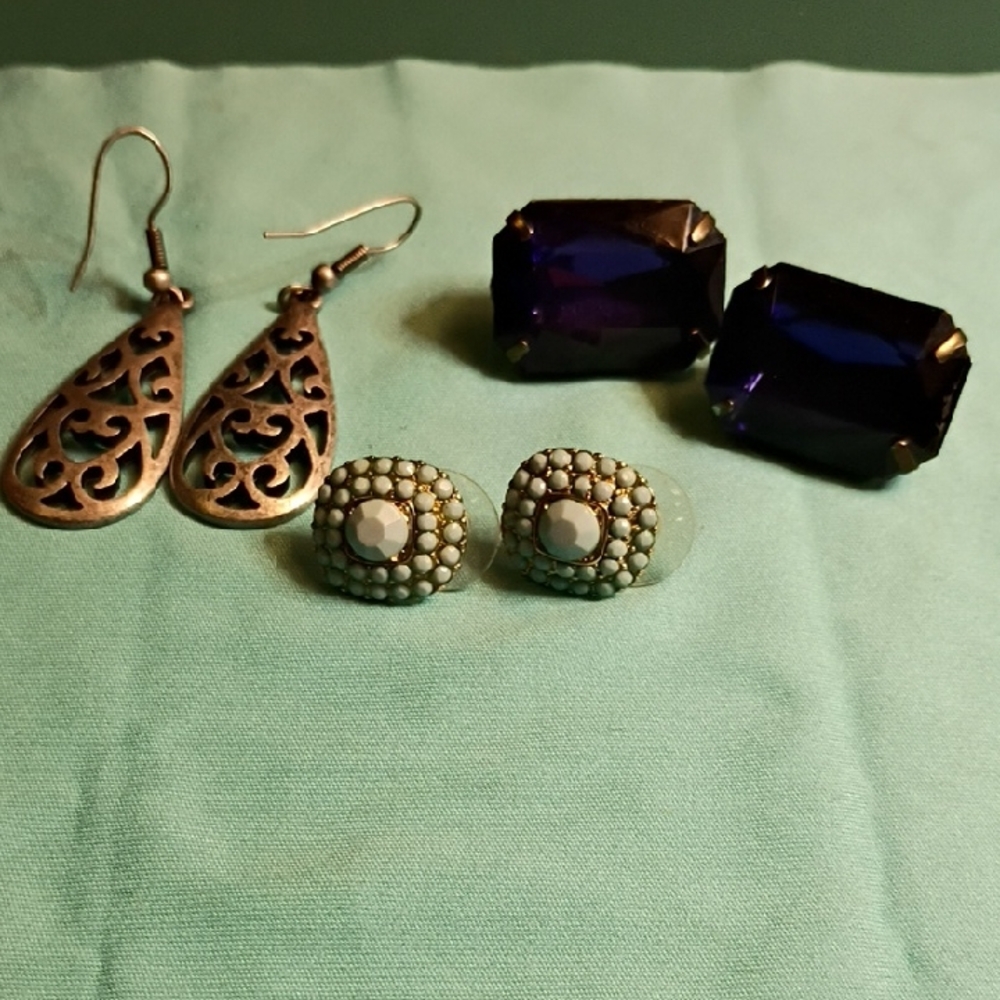 Vintage Purple Gold & Silver Tone Metal Earring Collection